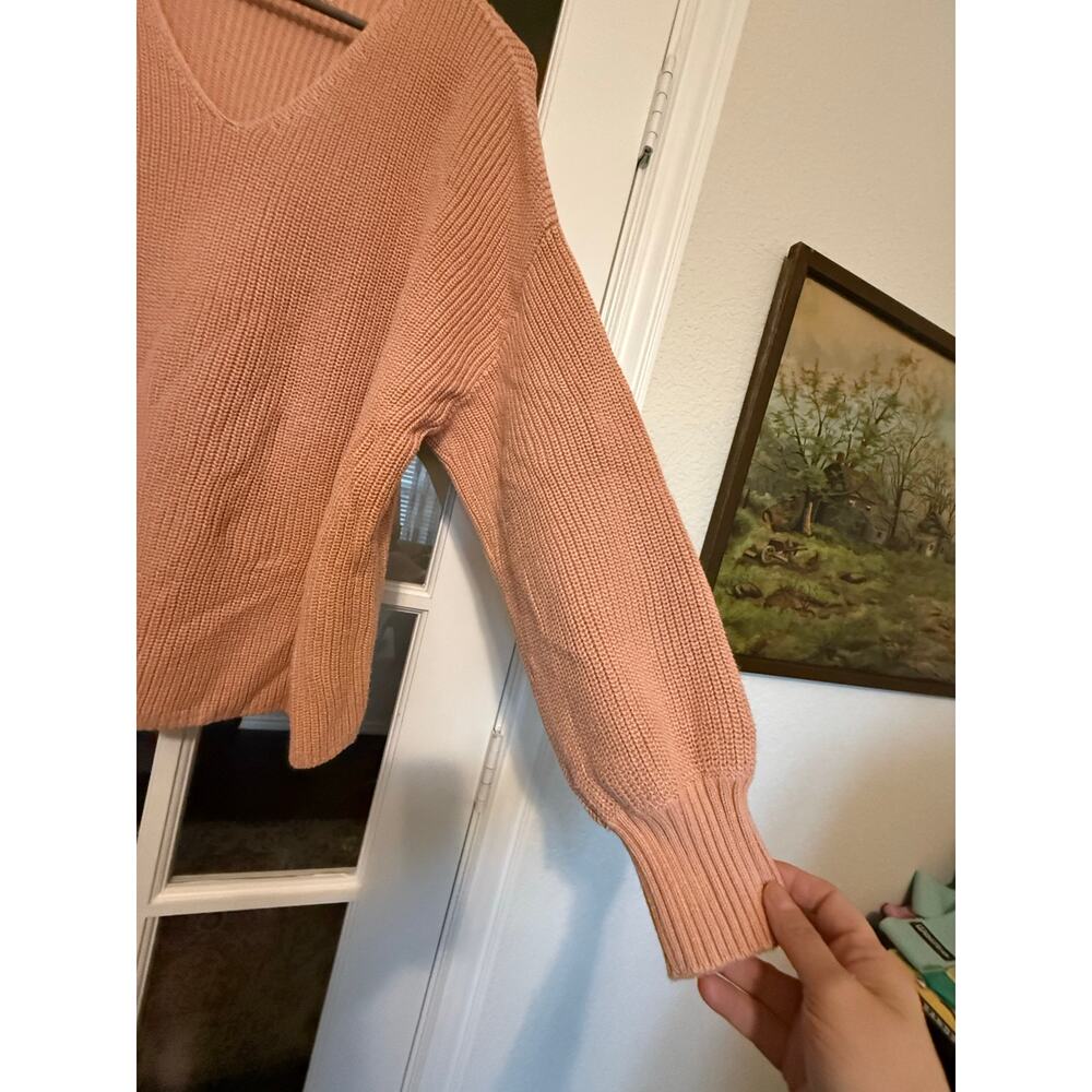 LOFT Women’s Chunky Knit V-Neck Sweater – Size Large – 100% Cotton Peach - Picture 3 of 10